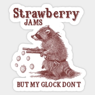 Strawberry Jams But My Glock Dont Shirt, Funny Raccon Meme T Shirt, Retro Raccoon Sticker